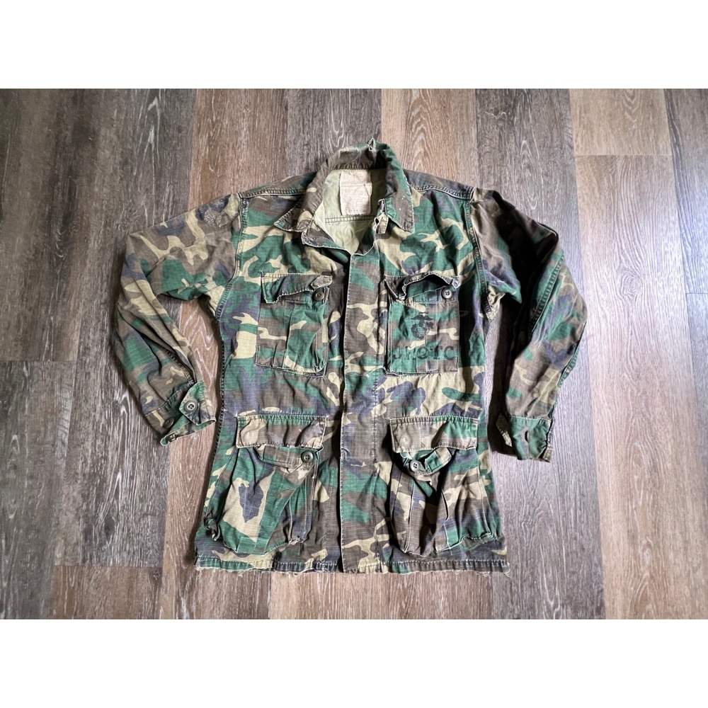 USMC JROTC Woodland Camo Combat Coat Mens Small short Green Ripstop Military BDU